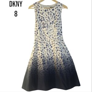 DKNY Women's White Dress Dark Blue Dots Hombre Print Sleeveless Lined Cotton 8